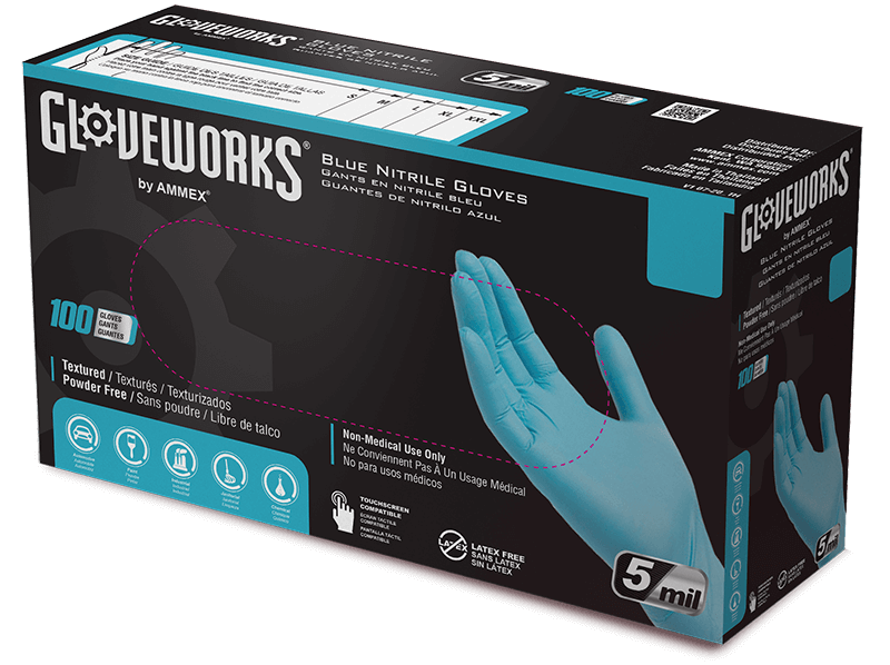 Disposable Blue PF Nitrile Industrial Gloves (Box of 100)