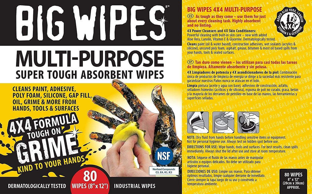 Big Wipes 4x4 Multi-Purpose Wipes - 80 ct. 6002 0048-2 – Carnage Tools