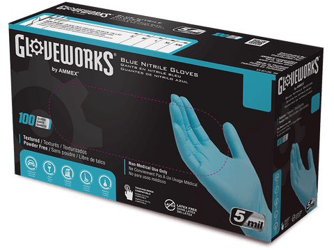 Glove Disposable Blue PF Nitrile Industrial Gloves (Box of 100)